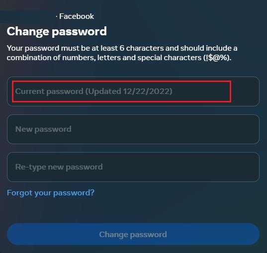 how to change facebook password on computer step6-enter current password