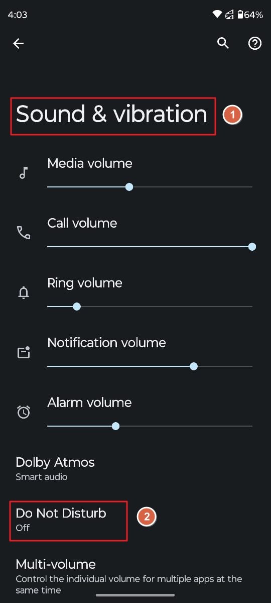 android phone sound and vibration option