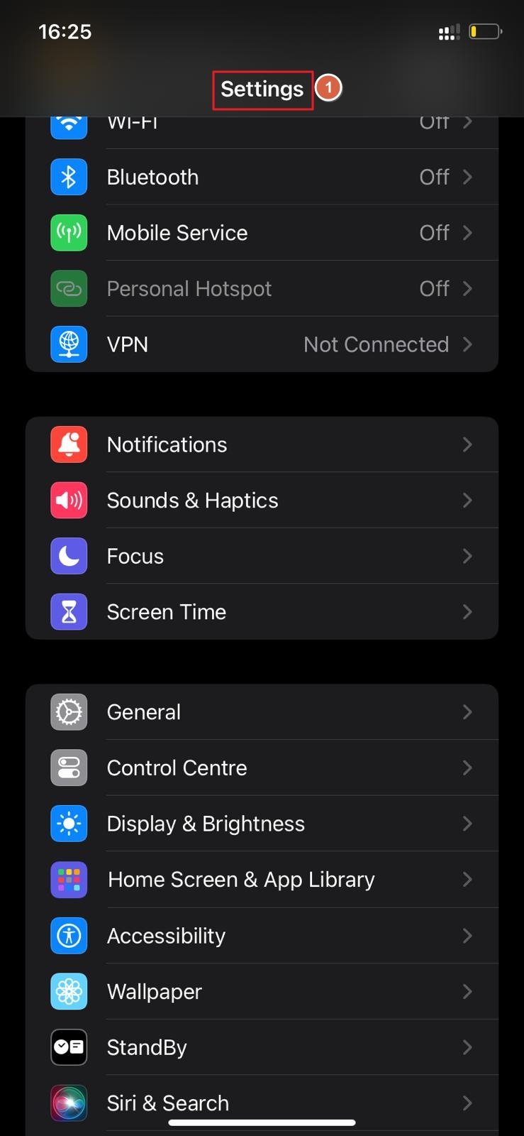 iphone settings page