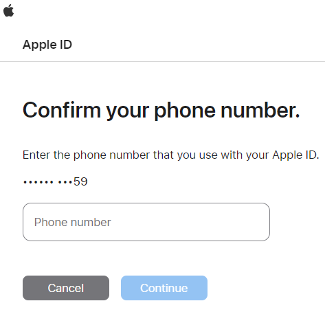confirm your phone number for the apple ID dialogue box.