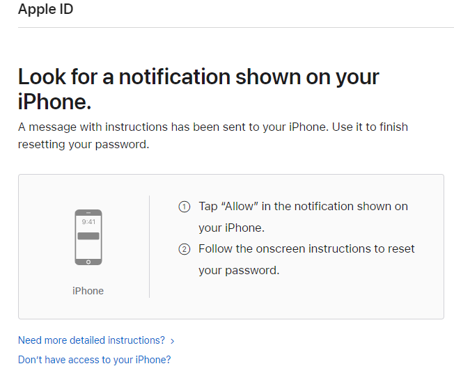 resetting your password for Apple ID instructions dialogue box