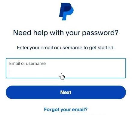 cannot reset paypal password - enter email id