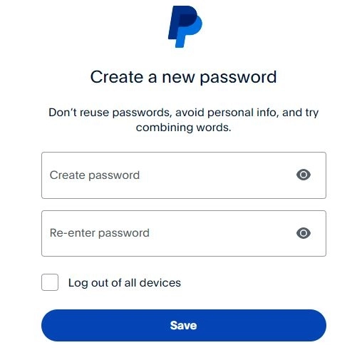 cannot reset paypal password - set password